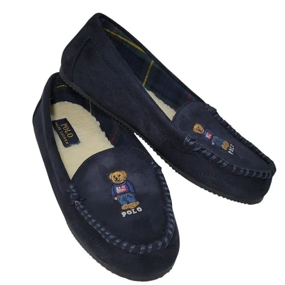 Polo Ralph Lauren Slippers Big Kid‎ Boys Child Size 9 Dezi V Bear Faux Suede Fur